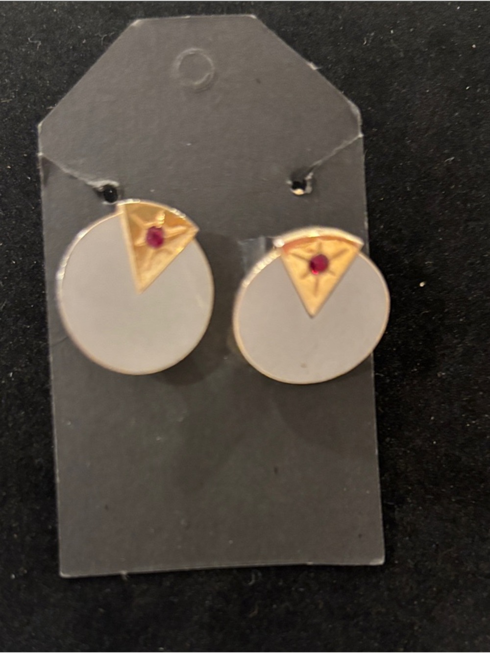 Round White Enamel & Gold-Tone Cufflinks with Red Accent-Vintage